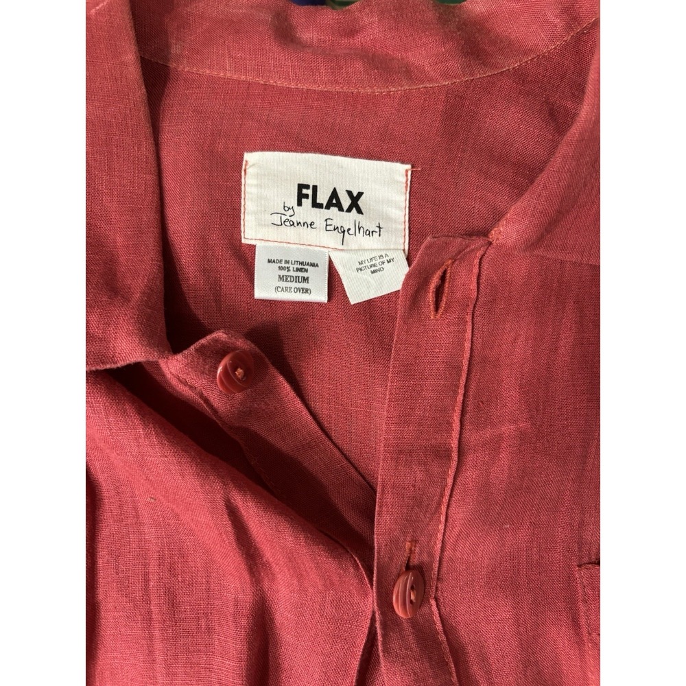 FLAX Linen 2-piece M Collared Corozo Buttons Solid Red Long Sleeve - Picture 2 of 11